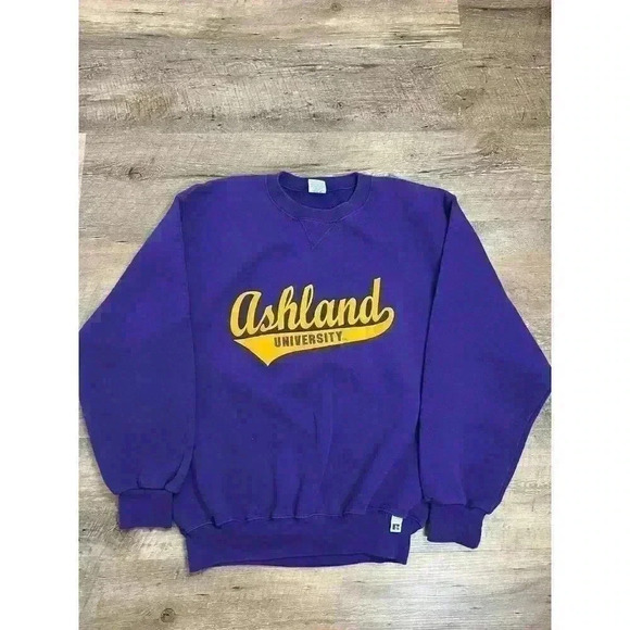 Vtg 90's Ashland University Embroidered Sweatshirt Purple Russell Athletics M - Picture 1 of 13